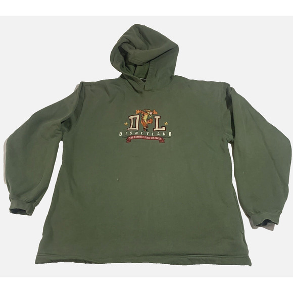 Disneyland Tigger Sweatshirt Large Green DL Hoodie Hooded w/ Pockets Embroidered - Picture 1 of 16
